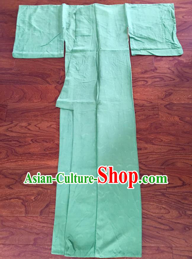 Japan Classical Rattan Pattern Kimono Clothing Young Lady Garment Costume Traditional Green Silk Yukata Dress