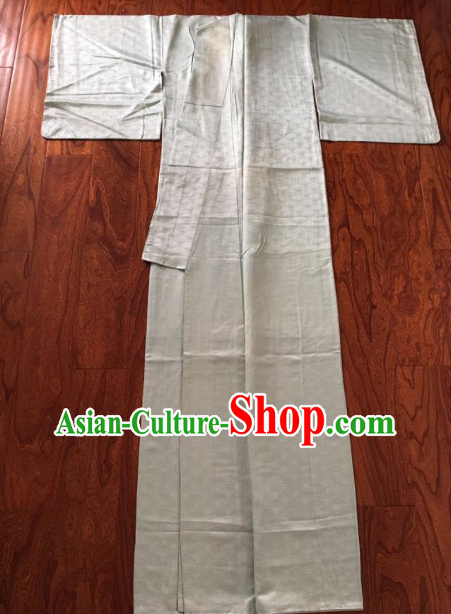 Japan Tokyo Light Green Silk Yukata Dress Traditional Jacquard Pattern Iromuji Kimono Clothing Young Woman Wafuku Garment Costume
