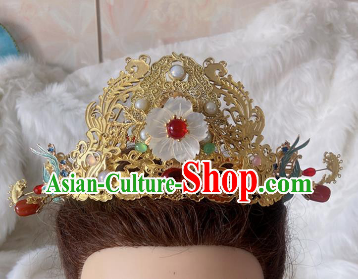 China Ancient Drama The Sword and the Brocade Headdress Ming Dynasty Noble Woman Hair Crown and Hairpins Traditional Wedding Hair Accessories