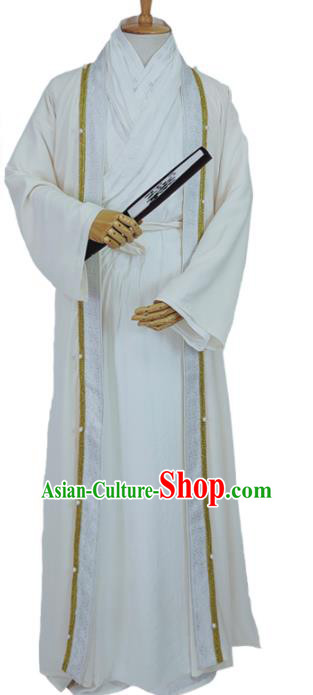 China Ancient Swordsman White Robe Apparels Drama The Legend of Fei Xie Yun Clothing Ming Dynasty Young Childe Garment Costumes