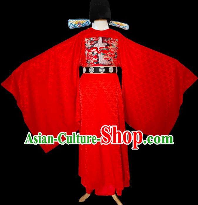 China Ancient Wedding Red Robe Apparels Drama Bridegroom Clothing Ming Dynasty Official Garment Costumes