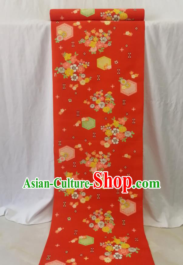 Japanese Female Kimono Dress Corset Traditional Yukata Belt Classical Chrysanthemum Pattern Red Woolen Waistband