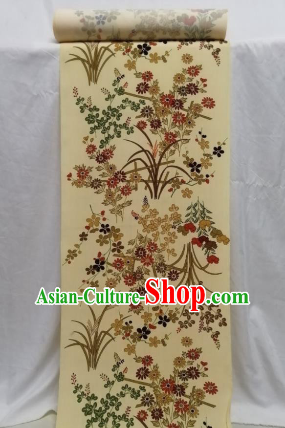 Japanese Classical Daisy Pattern Waistband Women Kimono Dress Corset Accessories Traditional Yukata Belt Yellow Woolen Fabric