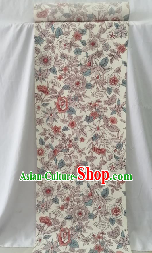 Japanese Traditional Yukata Belt Beige Fabric Classical Rose Pattern Waistband Women Kimono Dress Corset Accessories