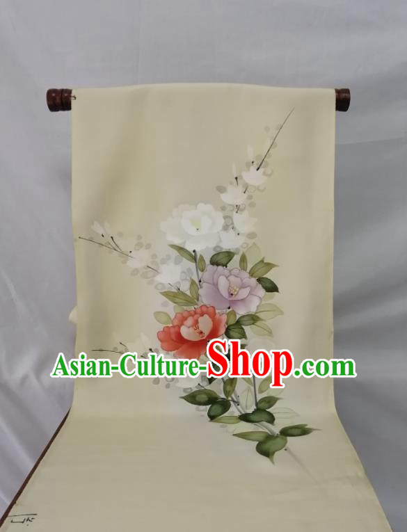 Japanese Kimono Dress Corset Accessories Traditional Yukata Belt Beige Silk Fabric Classical Hand Painting Waistband Material