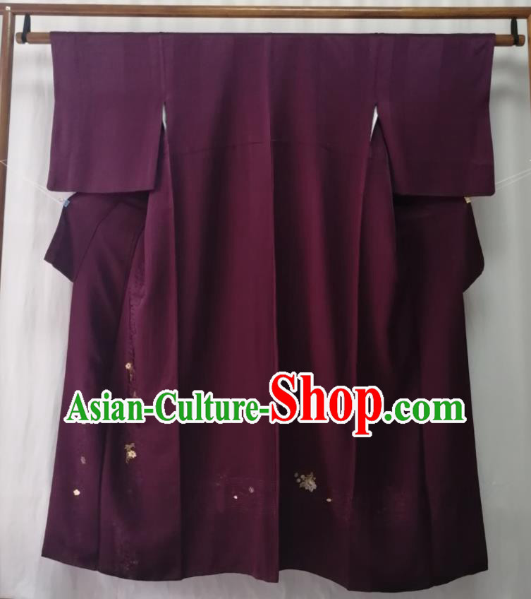 Japan Kyoto Purple Yukata Dress Traditional Tsukesage Kimono Clothing Orthodox Garment Costume