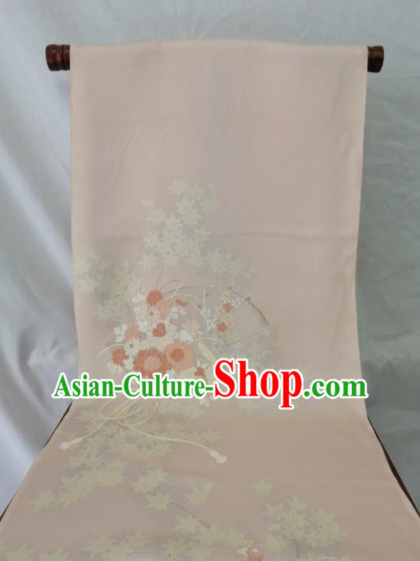 Japanese Classical Embroidered Chrysanthemum Pattern Waistband Material Kimono Dress Corset Accessories Traditional Yukata Belt Beige Silk Fabric