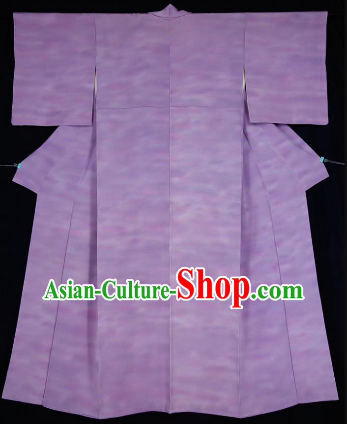 Japan Traditional Purple Silk Yukata Dress Classical Rattan Pattern Iromuji Kimono Clothing Young Lady Garment Costume