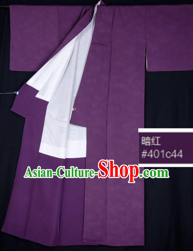 Japan Elderly Woman Garment Costume Traditional Deep Purple Yukata Dress Classical Pattern Iromuji Kimono Clothing