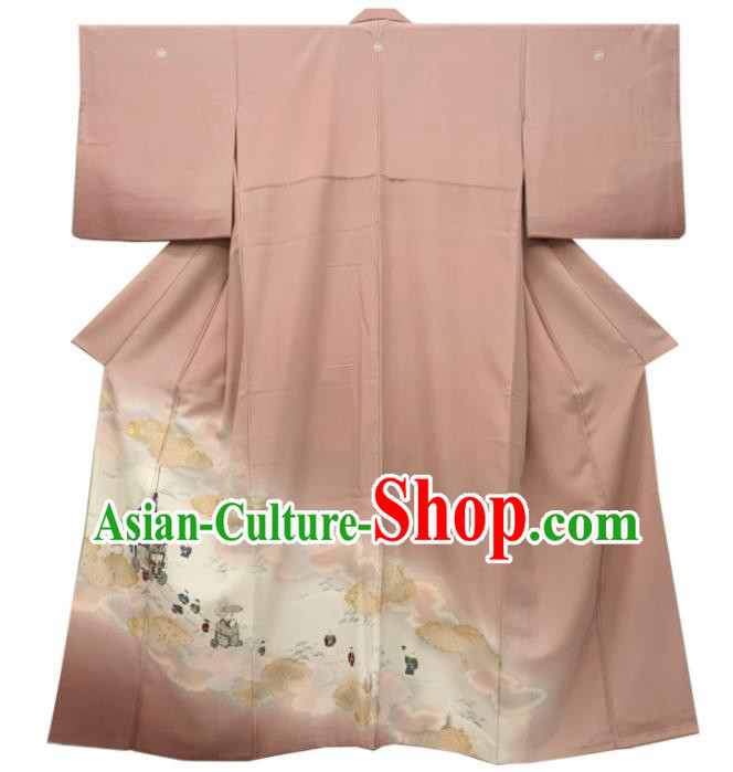 Japan Classical Character Pattern Uchikake Kimono Clothing Young Woman Garment Costume Traditional Printing Yukata Dress