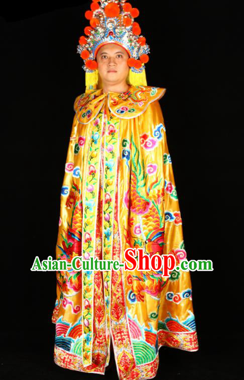 China Traditional Opera Embroidered Yellow Mantle Sichuan Opera Emperor Cape Beijing Opera King Clothing