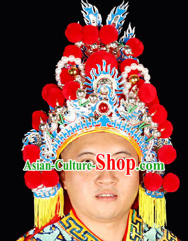Chinese Peking Opera General Hat Beijing Opera Wusheng Headdress Handmade Opera Warrior Helmet Hair Accessories