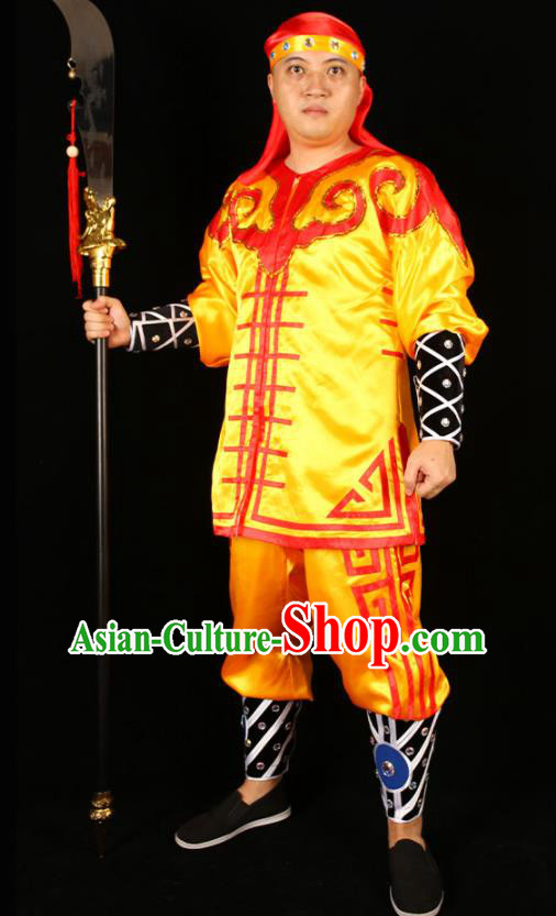 China Beijing Opera Swordsman Clothing Traditional Peking Opera Wusheng Yellow Outfits Cosplay Song Dynasty Water Margin Hero Costumes