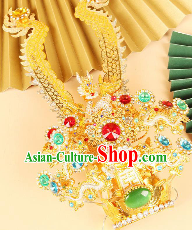 Chinese Peking Opera God Statue Hair Accessories Beijing Opera Prince Golden Hair Crown Handmade Opera Great Sage Equalling Heaven Headdress