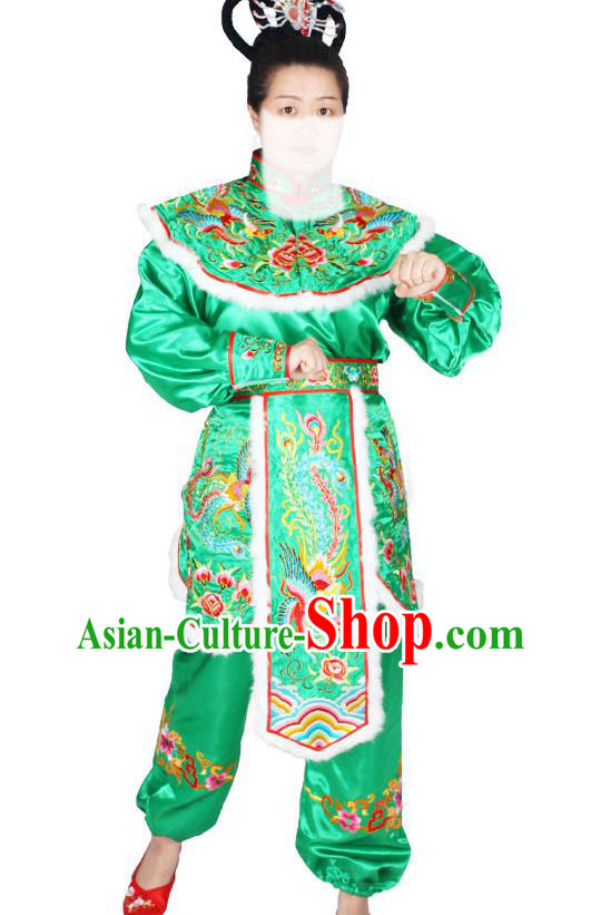 Chinese Peking Opera Female General Green Uniforms Traditional Opera Hua Mulan Clothing Beijing Opera Swordswoman Garment Costumes