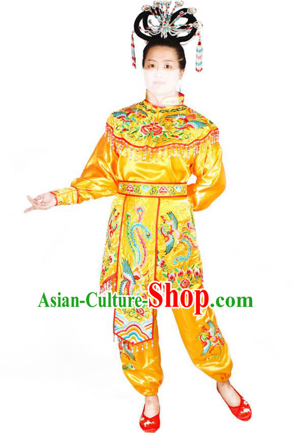 Chinese Beijing Opera Actress Garment Costumes Peking Opera Female General Yellow Uniforms Traditional Cosplay Swordswoman Hu Sanniang Clothing