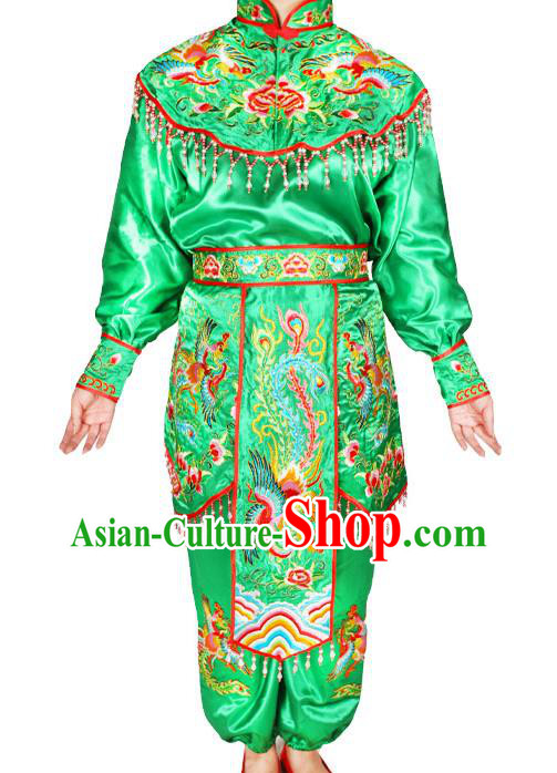 Chinese Traditional Cosplay Swordswoman Hu Sanniang Clothing Beijing Opera Actress Garment Costumes Peking Opera Female General Green Uniforms