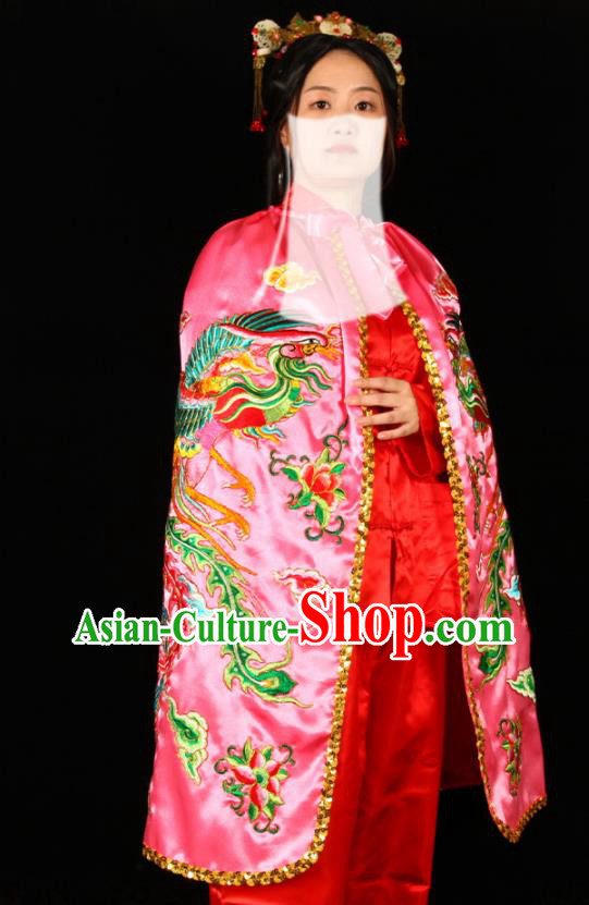 Chinese Peking Opera Actress Mantle Traditional Cosplay Goddess Embroidered Pink Cape Beijing Opera Swordswoman Garment Costume