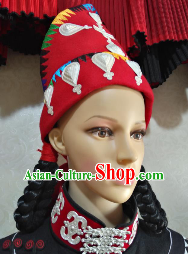 China Liangshan Ethnic Group Performance Silver Headdress Yi Nationality Female Headwear Handmade Minority Folk Dance Hat