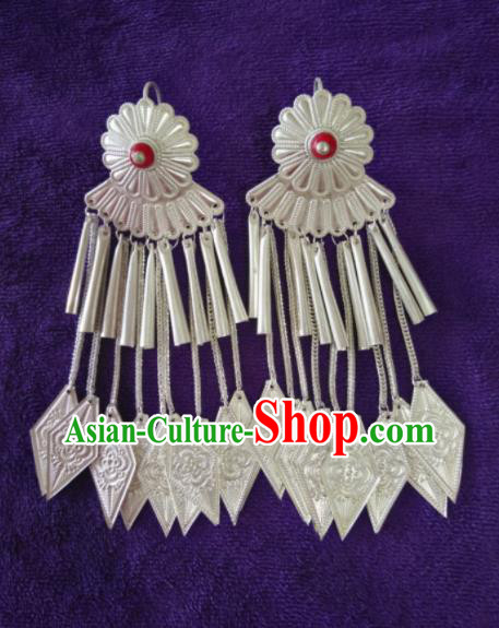 Chinese Liangshan Ethnic Folk Dance Earrings Handmade Yi Nationality Ear Accessories Yi Minority Silver Jewelry
