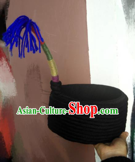 China Handmade Minority Male Hat Liangshan Ethnic Group Folk Dance Headwear Yi Nationality Festival Performance Headdress