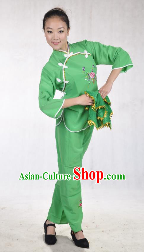 China Folk Dance Green Uniforms Woman Yangko Dance Clothing Fan Dance Costumes Drum Dance Garments