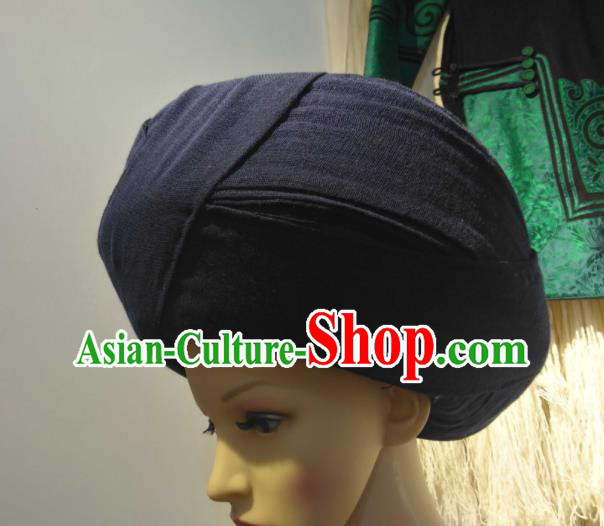 China Handmade Black Flax Circular Hat Yi Minority Country Woman Headdress Liangshan Ethnic Group Female Headwear