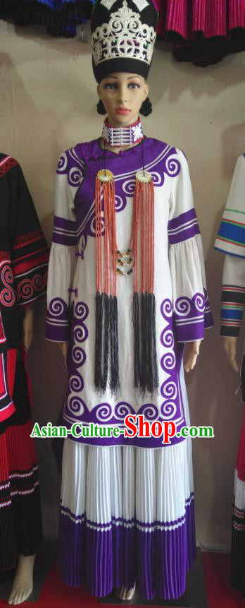 Chinese Ethnic Female Folk Dance Clothing Liangshan National Minority Wedding Flax Uniforms Yi Nationality Festival Costumes
