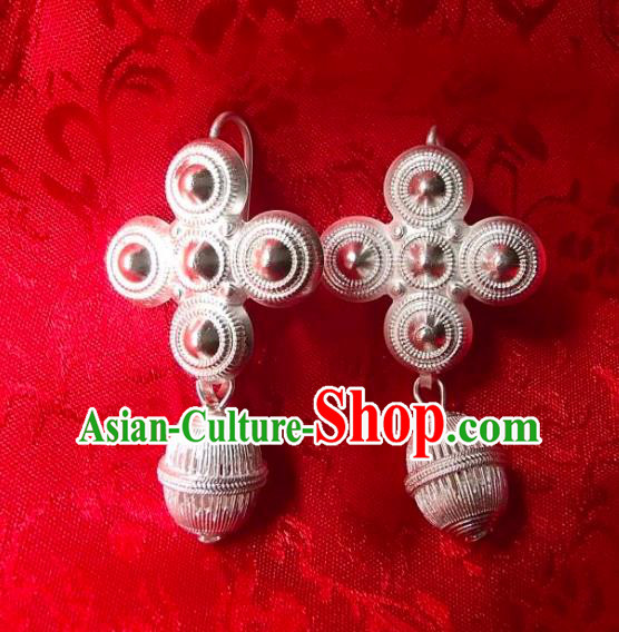 Chinese Liangshan Ethnic Folk Dance Earrings Handmade Yi Nationality Woman Ear Accessories Yi Minority Silver Jewelry