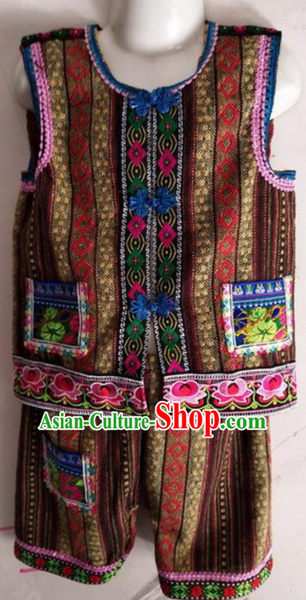 Chinese Jingpo Minority Dance Brown Outfits Yunnan Ethnic Stage Performance Garments Costumes Naxi Nationality Boys Clothing