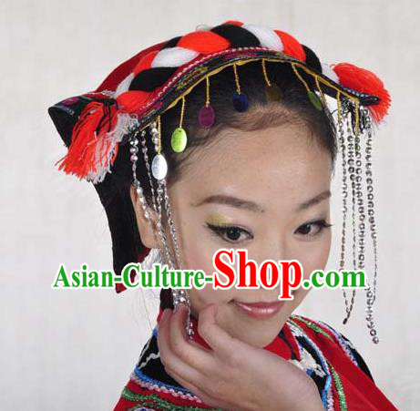 China Handmade Minority Woman Hat Sichuan Ethnic Group Folk Dance Headwear Yi Nationality Performance Headdress