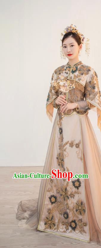 Chinese Ceremony Toasting Clothing Traditional Wedding Garment Costumes Ancient Bride Lilac Dress Classical Grey Xiuhe Suits