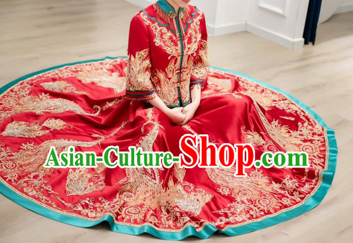 Chinese Wedding Ceremony Clothing Traditional Bride Toasting Garment Costumes Ancient Embroidered Red Dress Classical Xiuhe Suits