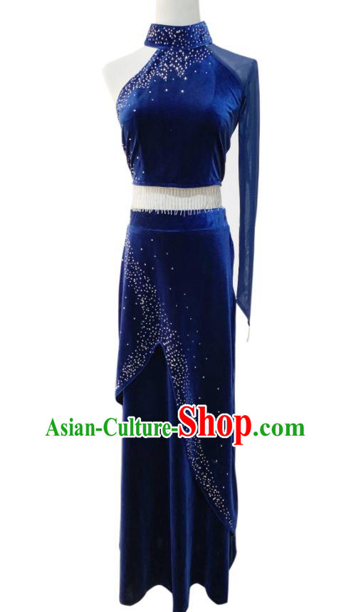 Professional Modern Dance Garment Costume Stage Performance Clothing Ballet Dance Royalblue Pleuche Dress Outfits