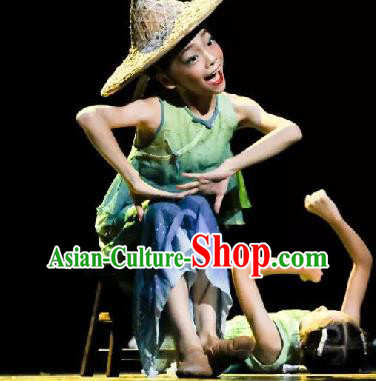 China Yangko Dance Green Outfits Children Dance Fashions Folk Dance Uniforms Fan Dance Costumes