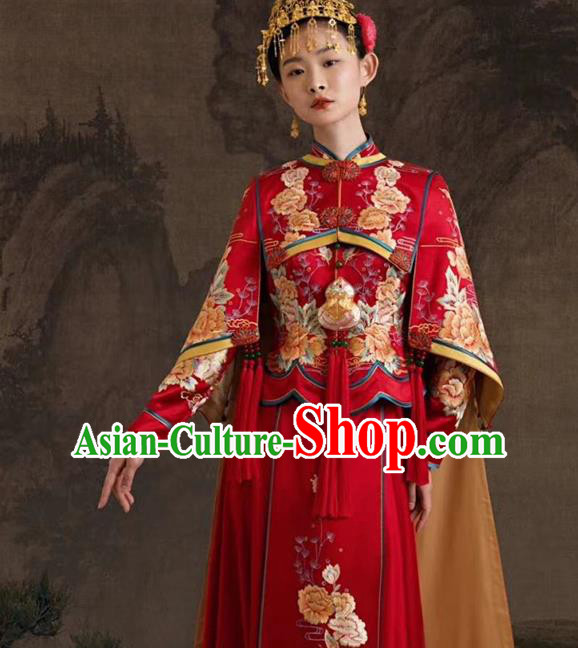 Chinese Classical Embroidered Red Xiuhe Suits Wedding Clothing Traditional Ceremony Toasting Garment Costumes Ancient Bride Dress