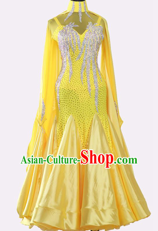 Professional Modern Dance Clothing Woman Waltz Competition Garment Costume Ballroom Dance Fashion International Dance Yellow Dress
