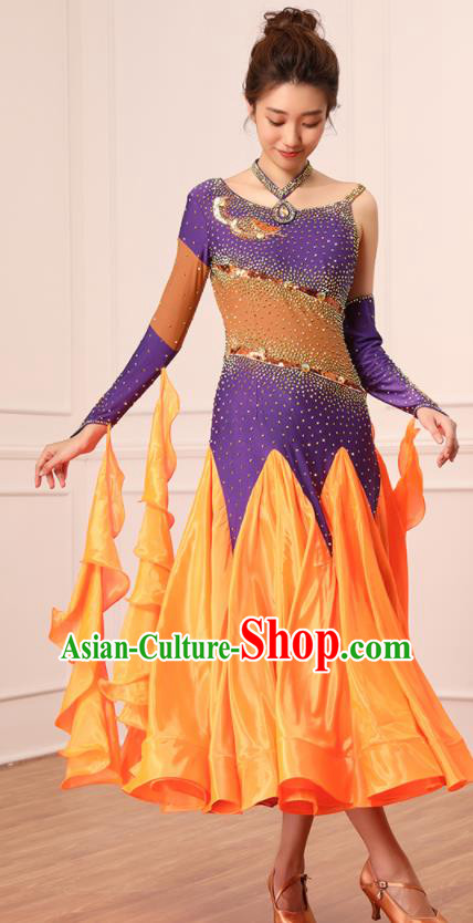 Professional Ballroom Dance Fashion International Dance Orange Dress Modern Dance Clothing Woman Waltz Competition Garment Costume