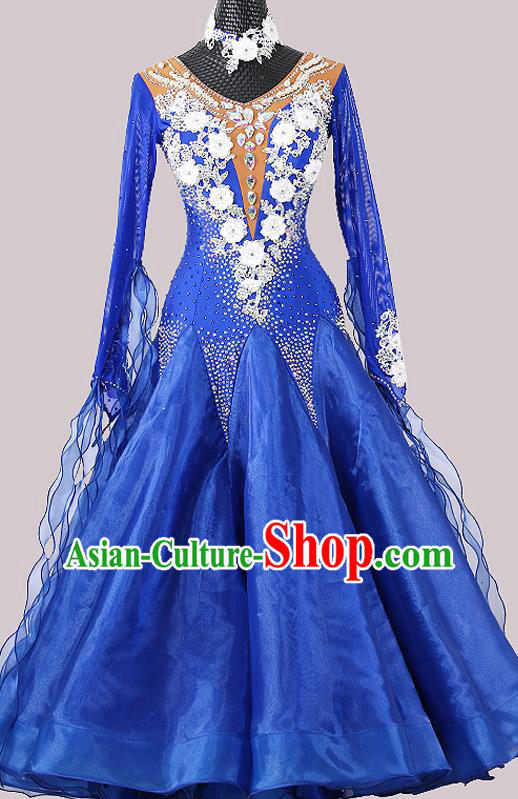 Professional Woman Waltz Competition Garment Costume Ballroom Dance Fashion International Dance Royalblue Dress Modern Dance Clothing