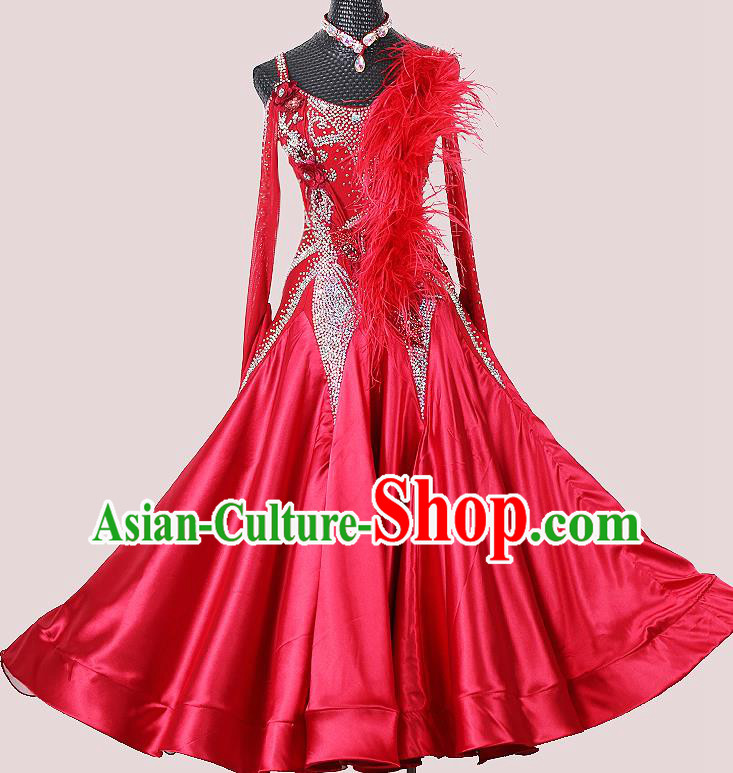 Professional Modern Dance Competition Clothing Woman Waltz Performance Garment Costume Ballroom Dance Wine Red Dress International Dance Fashion