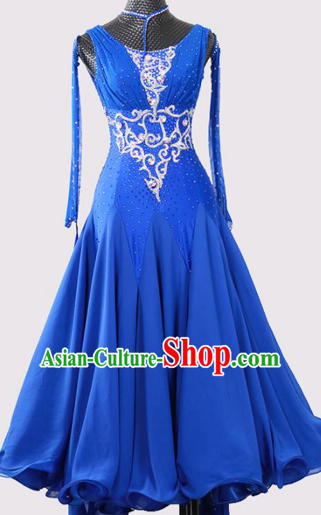 Professional Modern Dance Fashion Waltz Performance Clothing Ballroom Dancing Royalblue Dress International Dance Competition Garment