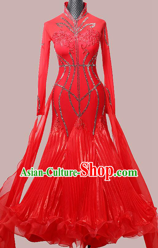 Custom Waltz Performance Garment Ballroom Dancing Red Dress International Dance Competition Clothing Modern Dance Fashion