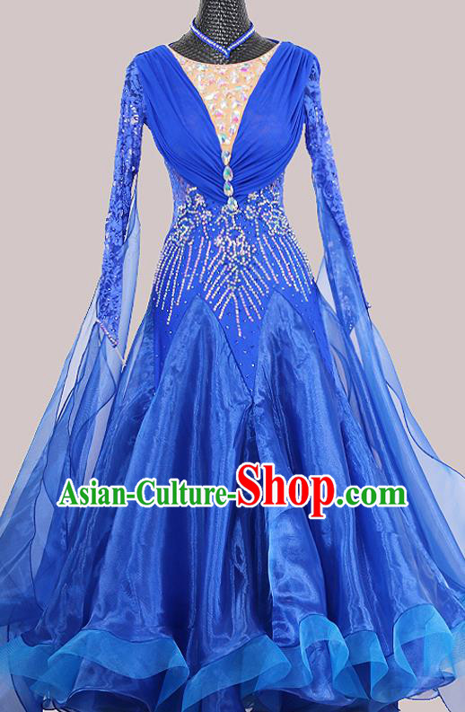 Custom International Dance Competition Clothing Modern Dance Fashion Waltz Performance Garment Ballroom Dancing Royalblue Dress