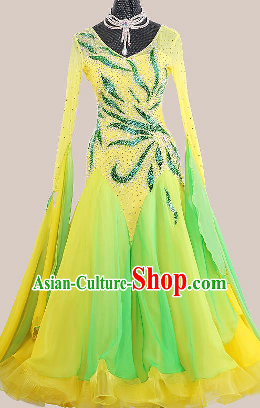 Custom International Dance Garment Ballroom Dancing Clothing Waltz Competition Fashion Modern Dance Yellow Dress