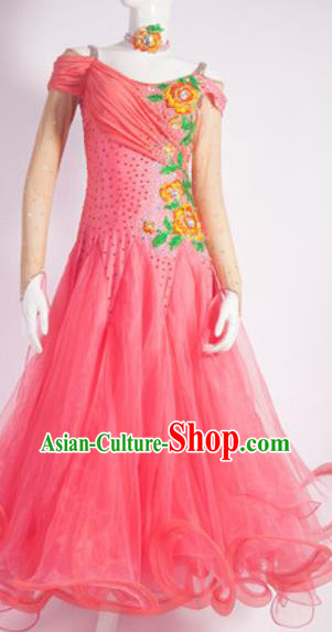 Custom International Dance Garment Costume Waltz Performance Pink Dress Ballroom Dancing Fashion Modern Dance Clothing