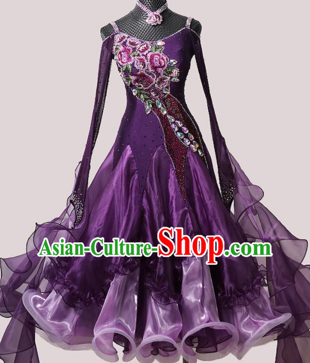 Custom Ballroom Dancing Clothing Waltz Competition Costume Modern Dance Fashion International Dance Performance Purple Dress