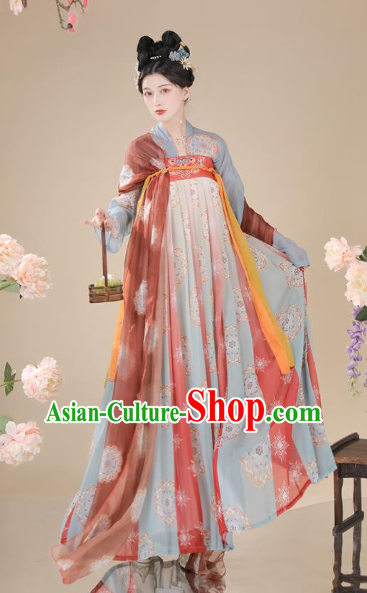 China Ancient Palace Beauty Blue Hanfu Dress Tang Dynasty Princess Clothing Traditional Court Garment Costumes