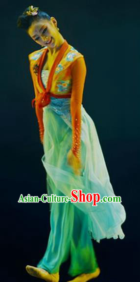 Chinese Stage Performance Green Outfits Umbrella Dance Garment Costumes Female Solo Dance Clothing Classical Dance Dress