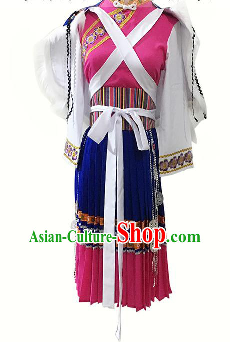 Chinese Naxi Minority Stage Performance Dress Dali Ethnic Girl Festival Garment Costumes Nahsi Nationality Folk Dance Clothing