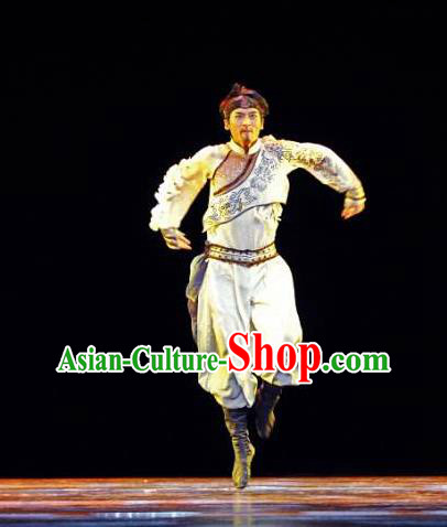 Chinese Male Stage Performance White Outfits Hanfu Dance Clothing Classical Dance Garment Costumes